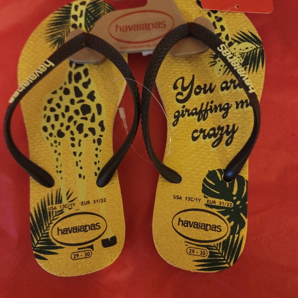 Havaianas Girls Sparkle Giraffe Flip-Flop: Yellow: NWT: Toddler 13/1